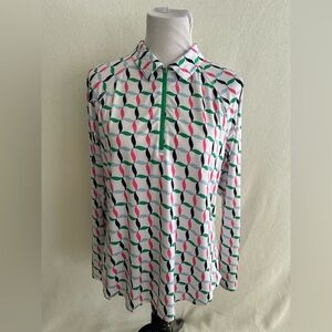 Jofit Pullover Women’s Large 1/4 Zip Golf Multicolor Patterned Long Sleeve EUC